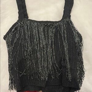 Mustard Seed Black Embellished Sleeveless Crop Top